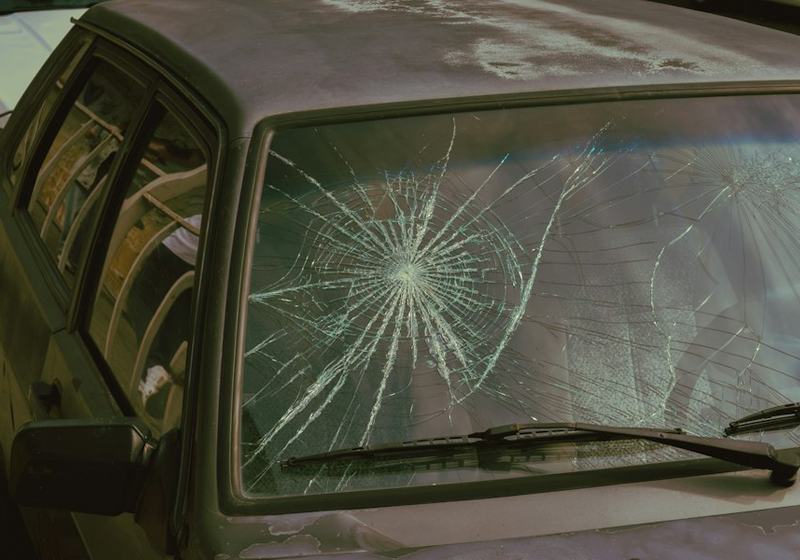 Car windscreen with a large crack